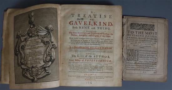 Somner, William - A Treatise of Gavelkind, 2nd edition, qto, lacking boards, with armorial frontis, London 1726,